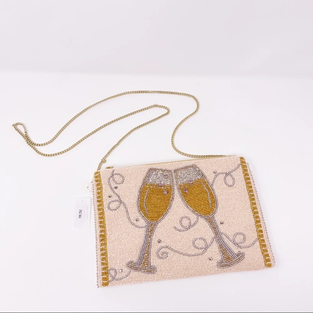 Beaded Champagne Toast Clutch - Cream & Gold